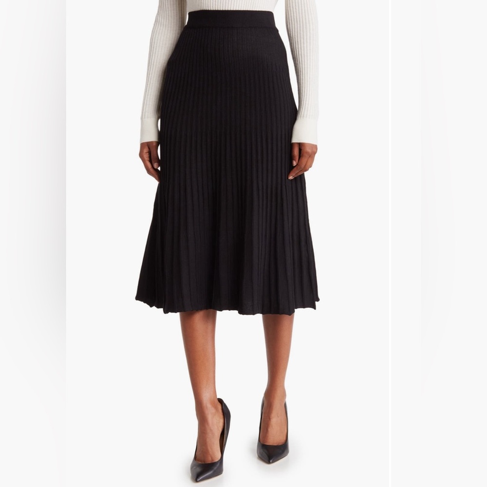 Max Studio Pleated Sweater Skirt Small black